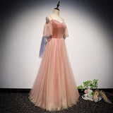 Pink velvet tulle long prom dress, pink evening dress HZ1023
