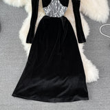 Hepburn style black velvet suspender skirt design sense evening dress skirt HZ1023