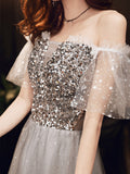 Gray sequins short prom dress evening dress HZ1023