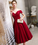 Cute satin short prom dress burgundy party dress HZ1023