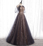 Stylish tulle sequins long prom dress evening gown HZ1023