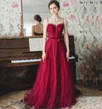 Cute tulle long A line prom dress evening gown HZ1023