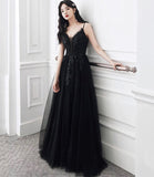 Black tulle sequins long prom dress evening dress HZ1023