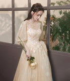 Champagne tulle lace long prom gown evening gown HZ1023