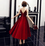 Simple v neck velvet short prom dress party dress HZ1023