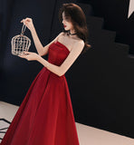 Simple satin long prom dress burgundy evening dress HZ1023