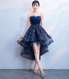 Blue tulle sequins high low prom dress homecoming dress HZ1023