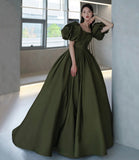 Green satin long A line princess gown formal gown HZ1023