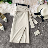Versatile side slit skirt women's medium length high waist slim one-step skirt HZ1023