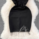 Sleeveless diamond studded tassel irregular Hip Wrap short dress HZ1023