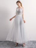 Gray tulle short prom dress party dress HZ1023