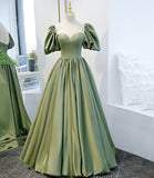 Green satin long A line prom dress evening dress HZ1023