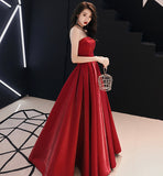 Simple satin long prom dress burgundy evening dress HZ1023
