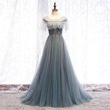 Gray tulle long ball gown dress evening dress HZ1023