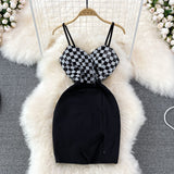 Checkerboard contrast color split buttock dress HZ1023