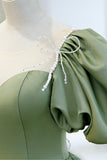 Green satin long A line prom dress evening dress HZ1023
