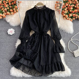 Cute A Line Long Sleeve Dress Black Dress HZ1023