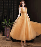 Yellow v neck tulle short prom dress homecoming dress HZ1023