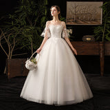White tulle lace long prom dress A line evening gown HZ1023