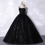 Black tulle long prom dress black evening gown HZ1023
