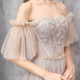 Champagne tulle beads prom dress evening dress HZ1023