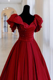 Burgundy Vintage Fashion Exquisite Beading A-Line Long Satin Ball Gown Evening Dress HZ1023