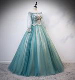 Green tulle lace long ball gown dress formal dress HZ1023