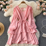 Simple V Neck Long Sleeve Dress Fashion Dress HZ1023