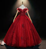 Burgundy lace long ball gown dress formal dress HZ1023