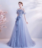 Blue tulle sequins long ball gown dress formal dress HZ1023