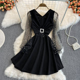 Black V Neck Short Dress A Line Fashion Dress HZ1023