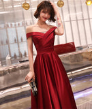 Burgundy satin A line prom dress party dress HZ1023