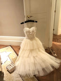 White Sparkly Sweet Cute Elegant Midi/Short Tulle Sequin Homecoming Dress Evening Dress Birthday Party Dress Prom Dress Prom Dress HZ1023
