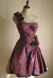 Symphony Purple Fashion Sexy Handmade Rose Flower Short Taffeta Satin Homecoming Dress Birthday Party Dress Cocktail Party Dress Evening Dress Retro Princess Dress Wedding Adult Ceremony Birthday Party HZ1023