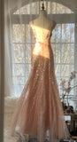 Pink Gorgeous Shiny Exquisite Beaded Spaghetti Strap V-Neck Long Sequin Chiffon Ball Gown Evening Gown Party Dress HZ1023