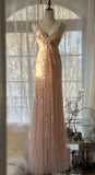 Pink Gorgeous Shiny Exquisite Beaded Spaghetti Strap V-Neck Long Sequin Chiffon Ball Gown Evening Gown Party Dress HZ1023
