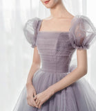 Purple tulle long prom dress A line evening gown HZ1023