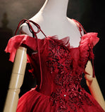 Burgundy lace long ball gown dress formal dress HZ1023