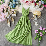 Elegant V Neck Satin A Line Dress Fashion Dress HZ1023