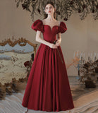 Burgundy satin long prom dress A line evening dress HZ1023