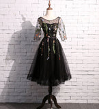 Cute lace short prom dress black homecoming dress HZ1023