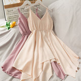 Cute V Neck Irregular Short Dress A Line Fashion Dress HZ1023