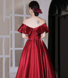 Red satin long prom dress A line evening dress HZ1023
