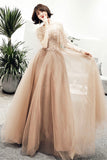Cute tulle lace long prom dress A line evening dress HZ1023
