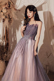 Purple tulle sequins long prom dress evening dress HZ1023