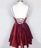 Burgundy velvet short prom dress party dress HZ1023