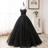 Black tulle long prom gown black evening dress HZ1023