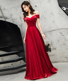 Burgundy satin long prom dress cute evening dress HZ1023