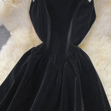 Black Velvet Short Dress Black Fashion Dress HZ1023