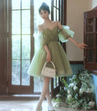 Green tulle short prom dress cocktail dress HZ1023